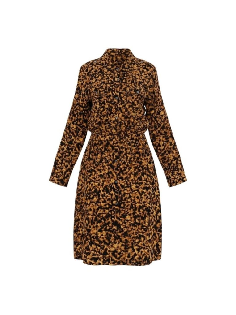 Celine Silk Shirt Long Dress with Scarf All Over Print Brown 40